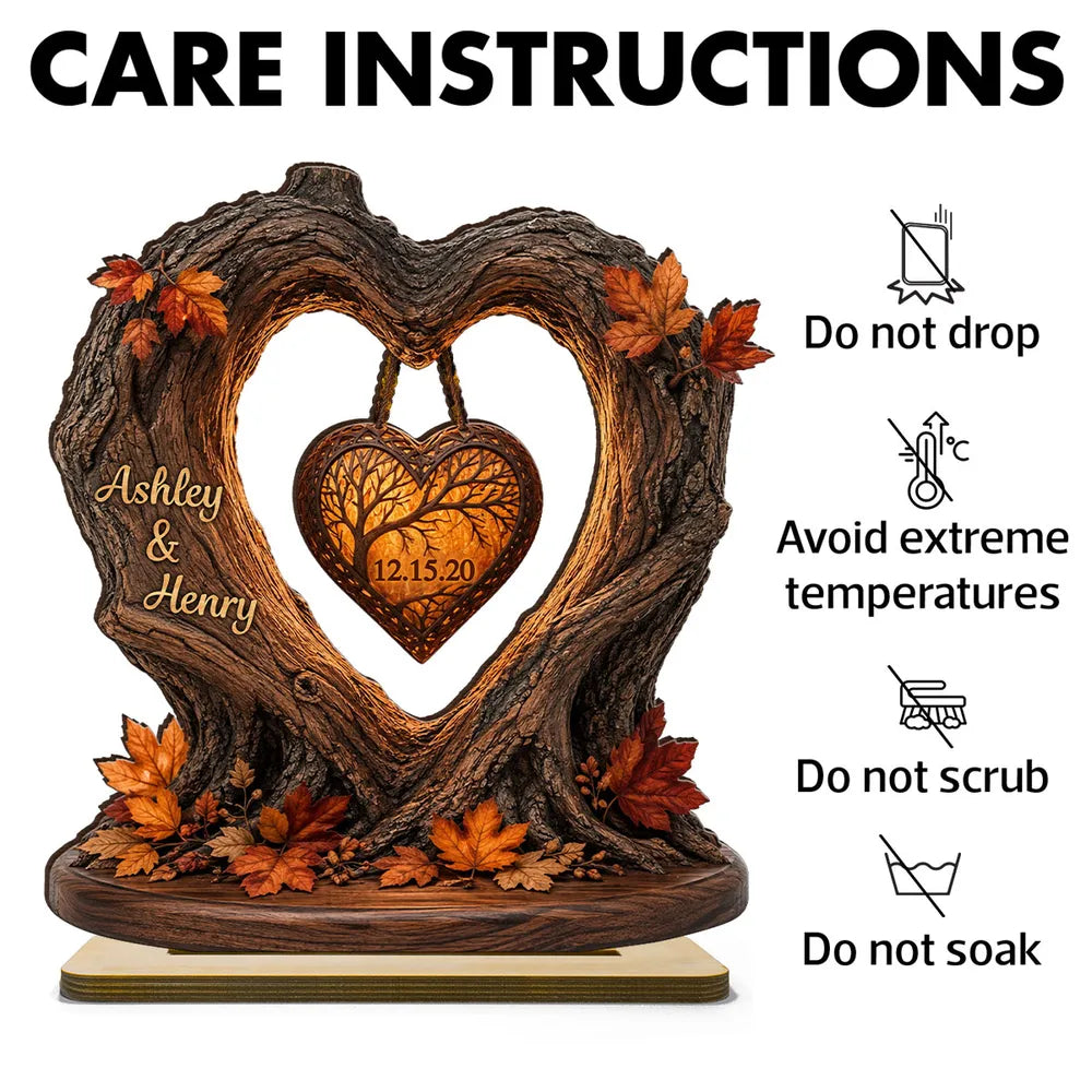 Custom Couple Heart Tree Wooden Plaque - Personalized Fall Season Anniversary Gift