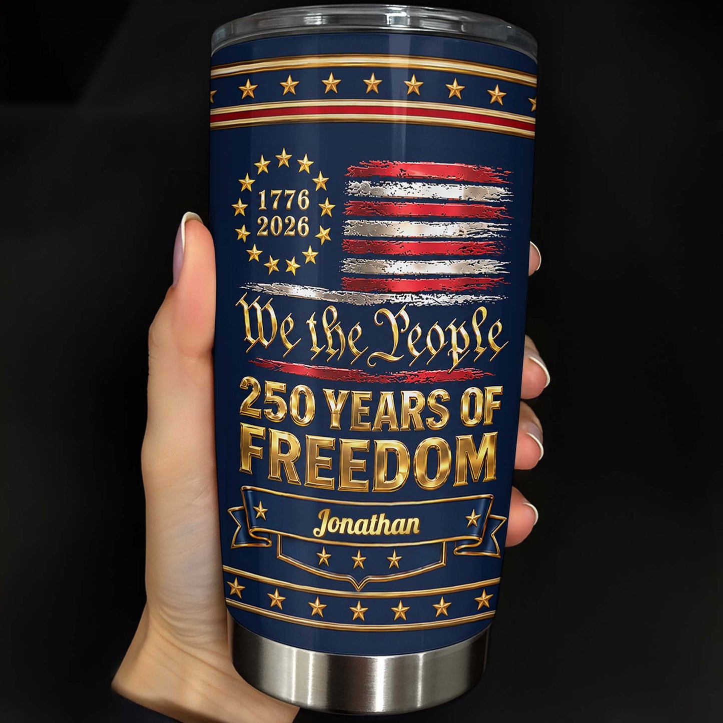 Patriotic American Flag Tumbler personalization view for Military / Veteran