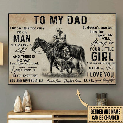 "To My Dad My Hero" Personalized Canvas / Poster - Custom Equestrian Cowboy Wall Art Gift