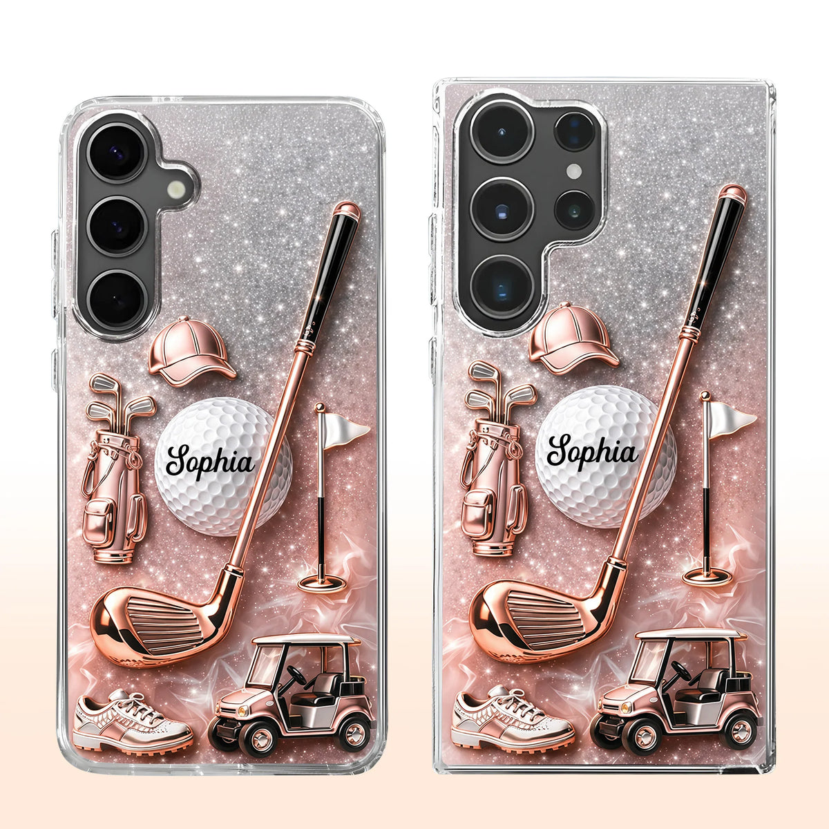 Swinging Into Greatness Golf Ball Club And Rose Gold Glitter