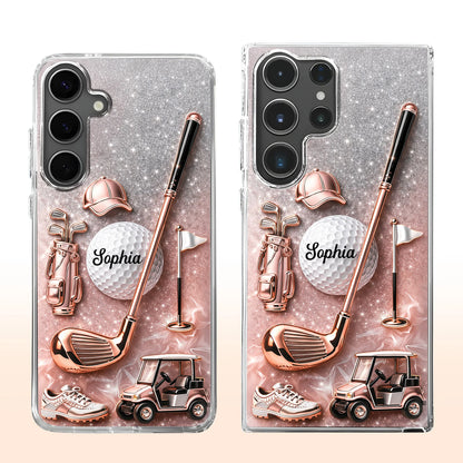 Swinging Into Greatness Golf Ball Club And Rose Gold Glitter