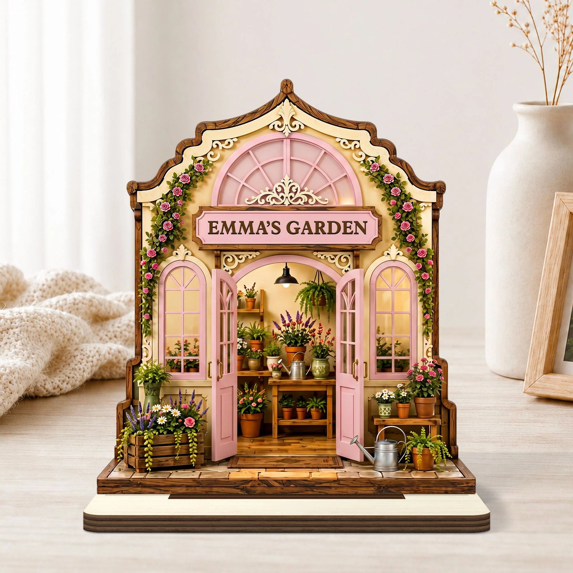 Personalized Greenhouse Wooden Plaque personalization view for Mom