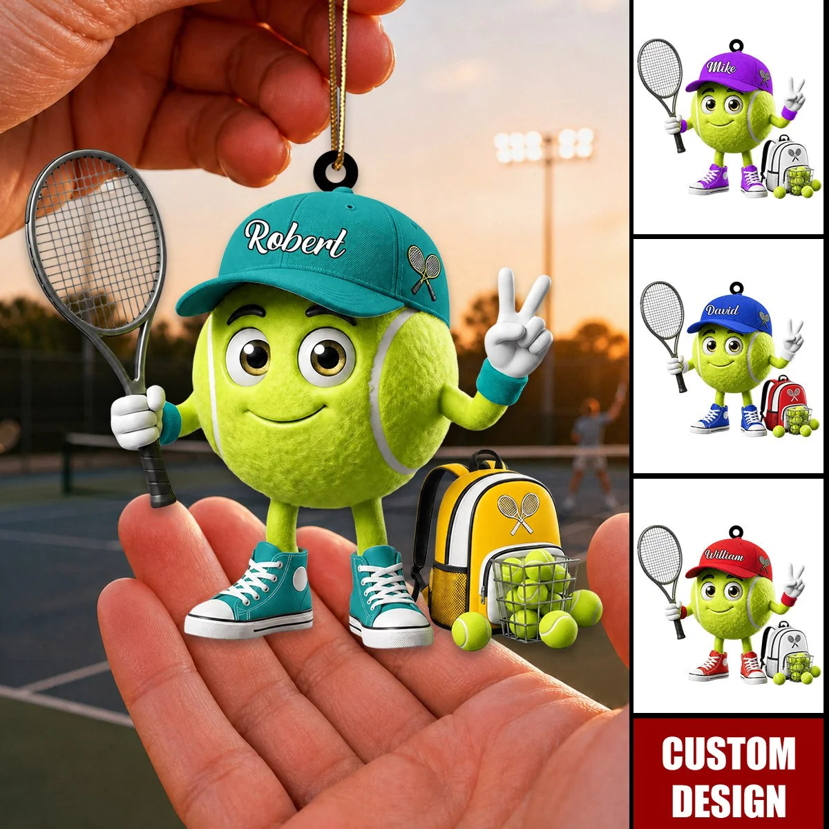Cute Tennis Player Mascot Acrylic Ornament - Personalized Christmas Gift for Tennis Lovers