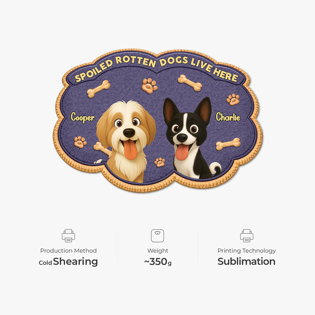 "Spoiled Rotten Dogs Live Here" - Personalized Shaped Dog Doormat for Dog Lovers