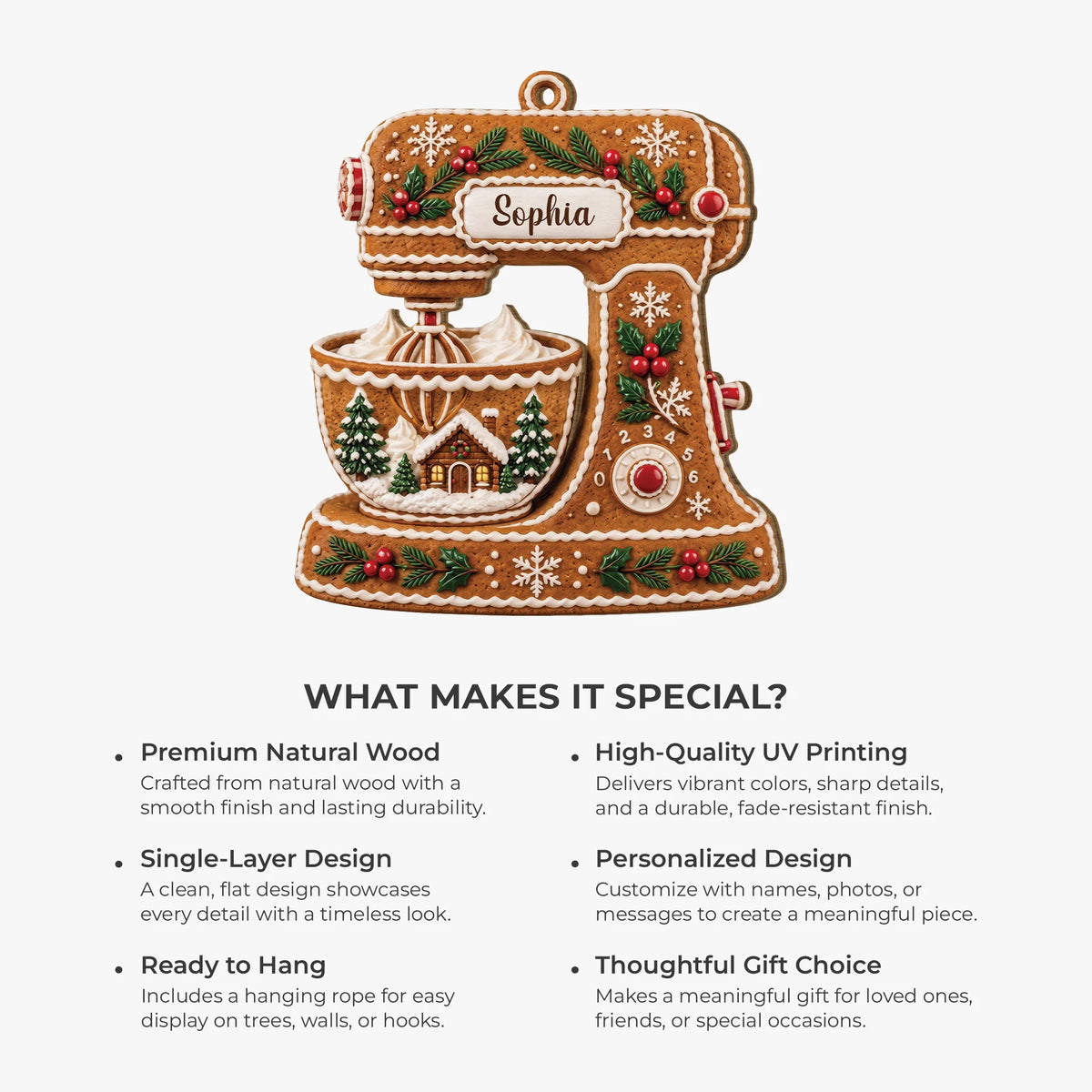 Personalized Gingerbread Baking Mixer Wooden Ornament - Custom Christmas Gift for Bakers
