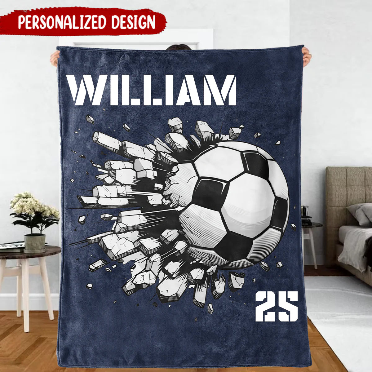 Custom Soccer Jersey Blanket for Daughter/Granddaughter with personalized design details for meaningful gifting