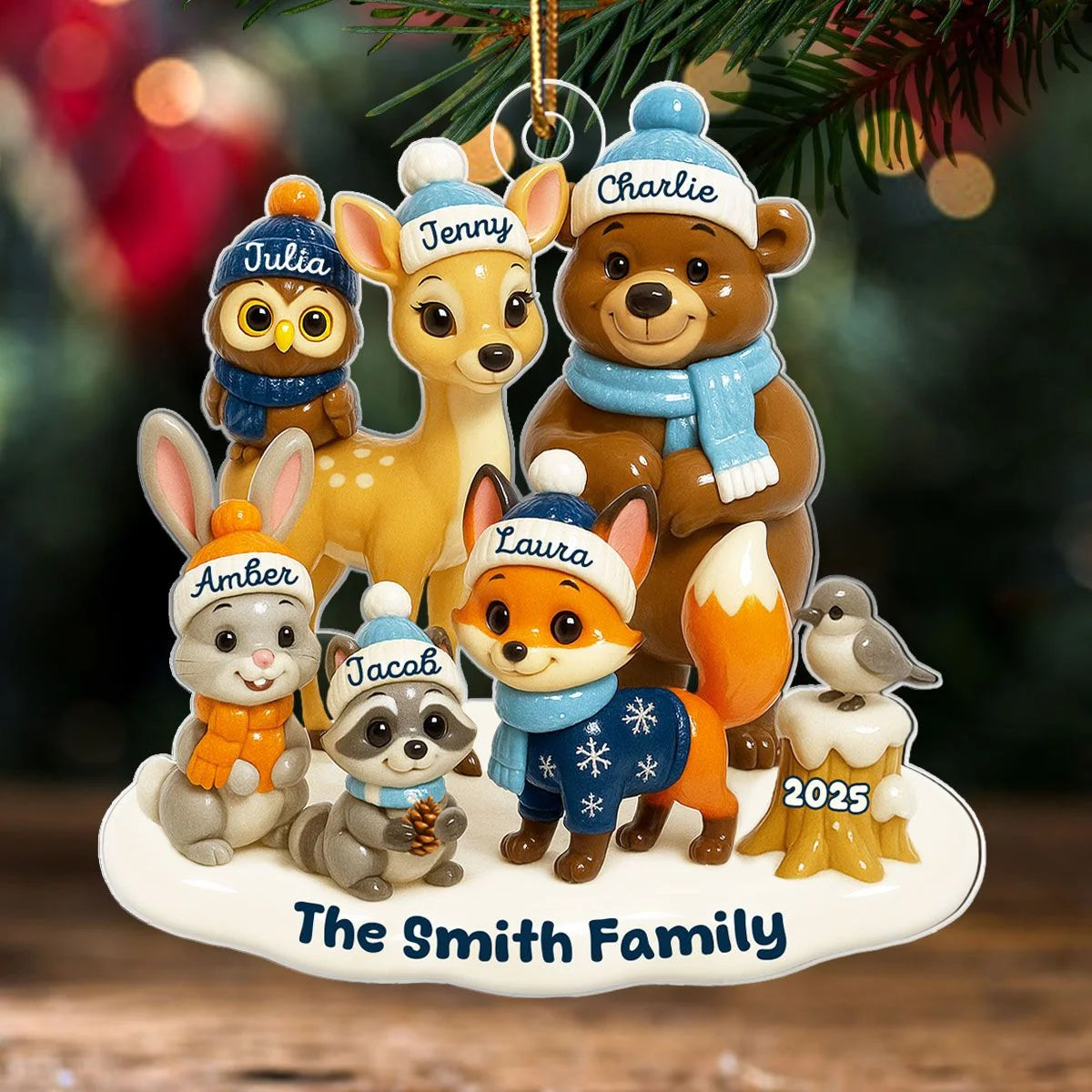 Woodland Animal Family Personalized Acrylic Ornament - Custom Christmas Keepsake for Mom & Dad