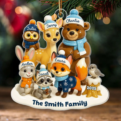 Woodland Animal Family Personalized Acrylic Ornament - Custom Christmas Keepsake for Mom & Dad