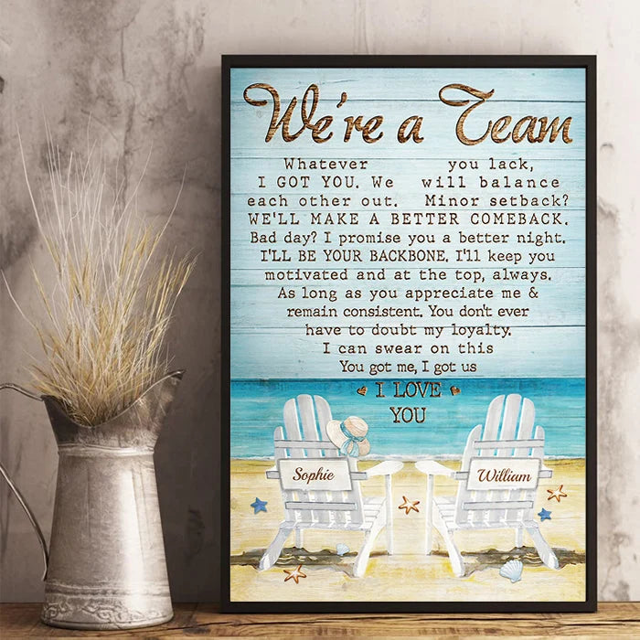 "We're A Team" Personalized Couple Canvas / Poster - Custom Name Gift for Husband Wife Anniversary