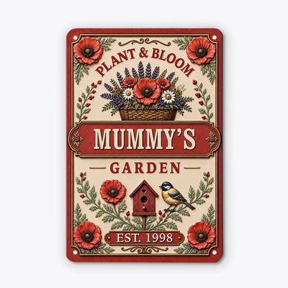 Plant & Bloom Personalized Garden Metal Sign - Custom Gift for Mom Grandma