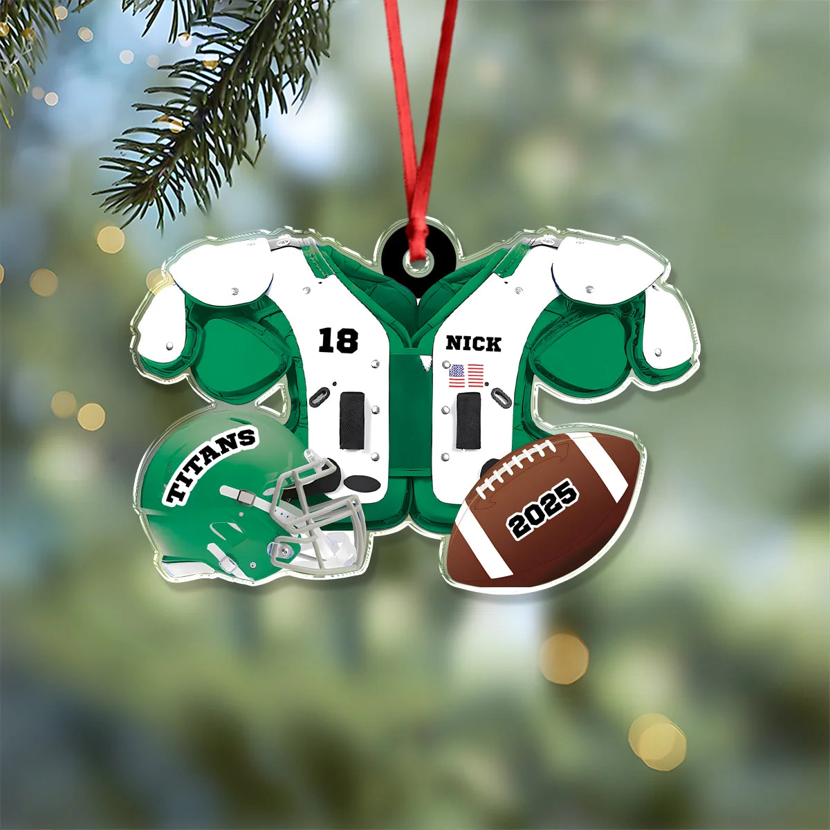 Custom Football Gear Acrylic Ornament - Personalized Christmas Keepsake for Players