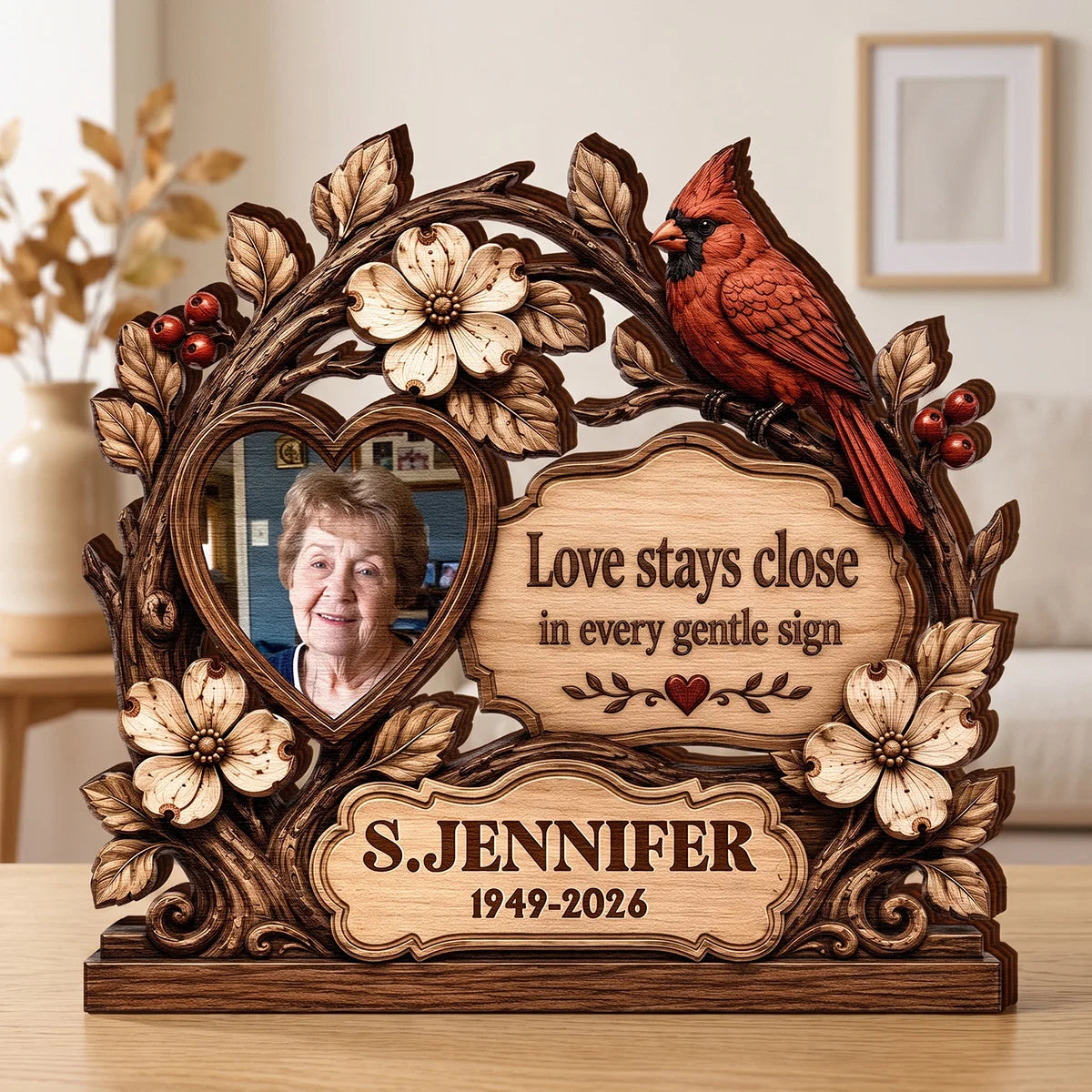 "Love Stays Close" Personalized Photo Memorial Wooden Block - Custom Bereavement Gift