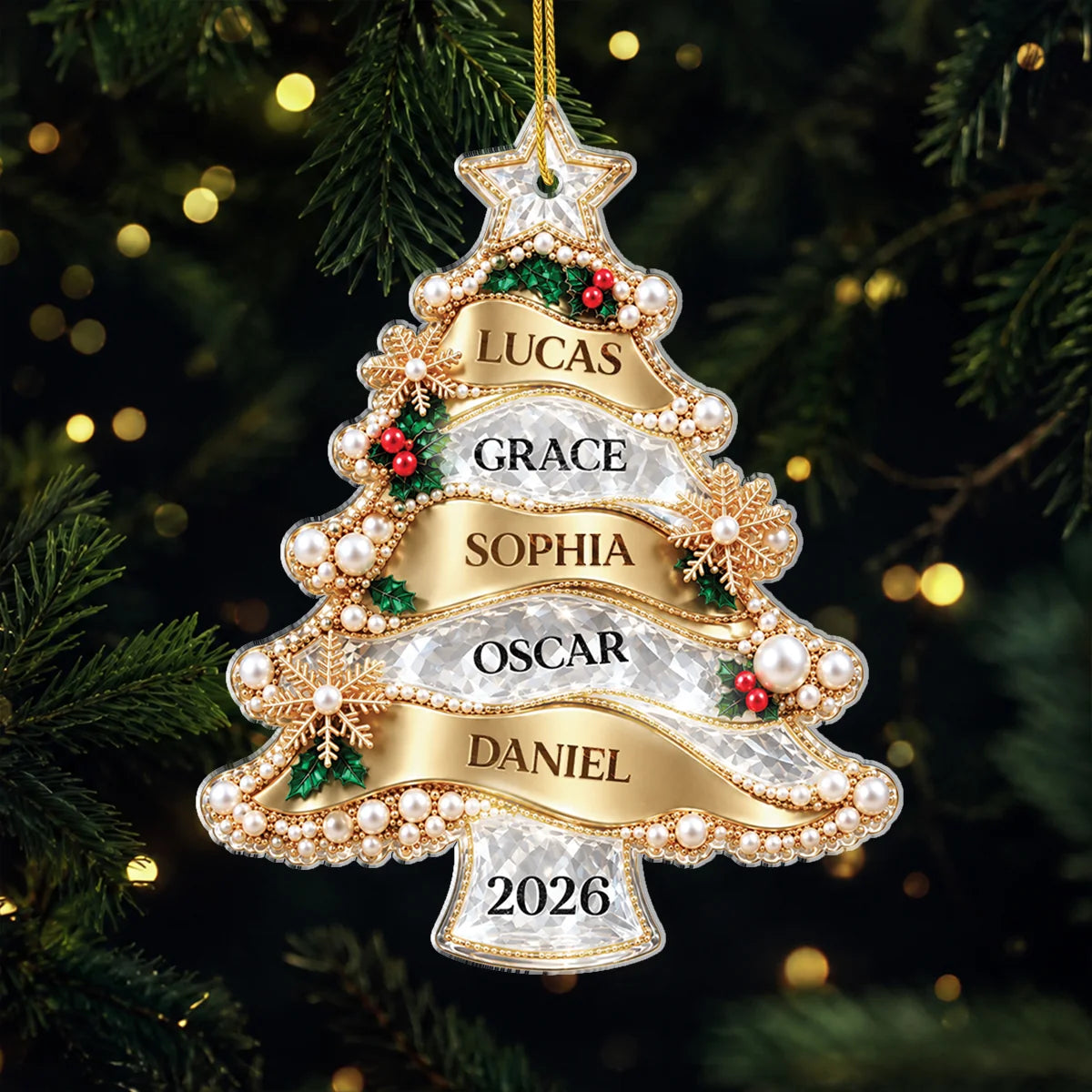 Custom Family Names Christmas Tree Acrylic Ornament - Personalized Holiday Keepsake Gift