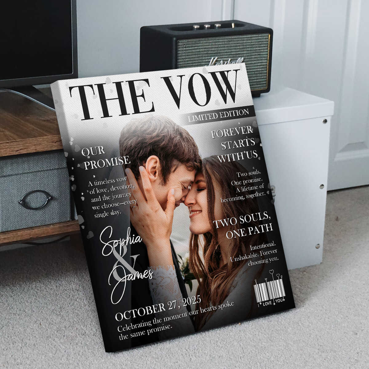 Custom wedding photo canvas print designed as a magazine cover for a personalized couple anniversary gift image 7