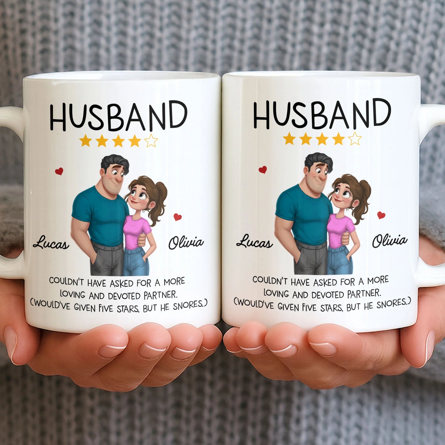 Funny personalized husband coffee mug with custom couple character art and star review quote image 6