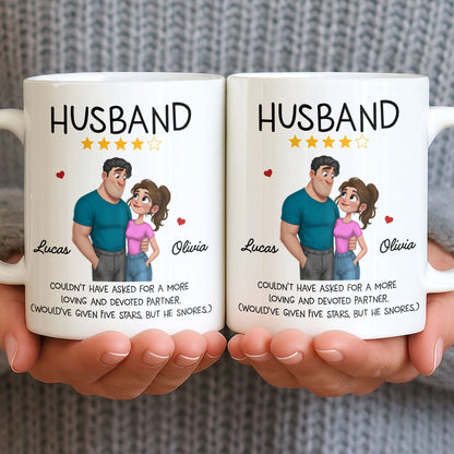 Funny personalized husband coffee mug with custom couple character art and star review quote image 6