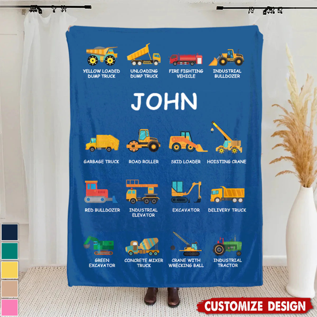 Personalized Construction Truck Blanket personalization view for Kids/Babies