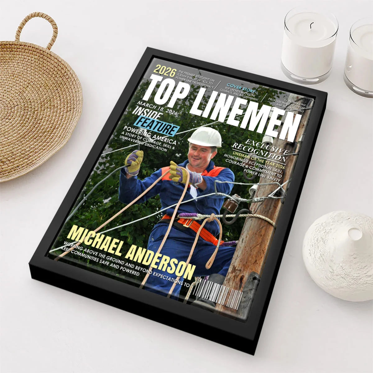 Top Linemen Custom Magazine Canvas / Poster - Personalized Recognition Gift for Electrical Lineworker