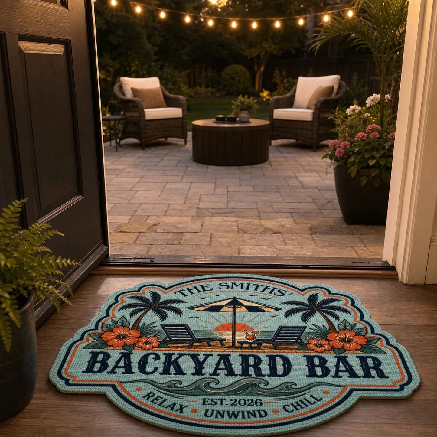Poolside Paradise Personalized Shaped Doormat - Custom Summer Outdoor Mat for Family Decor