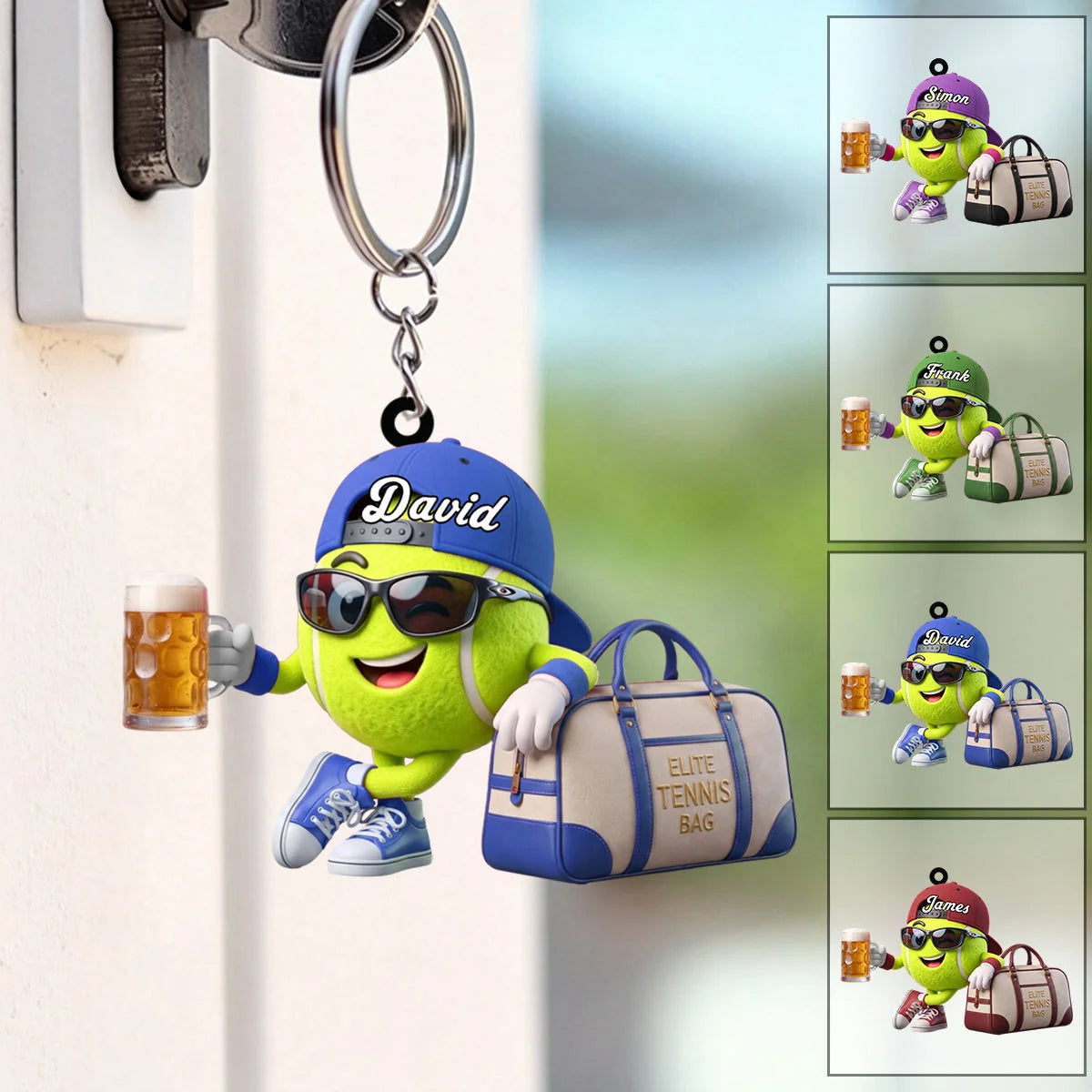 Personalized Tennis Player Mascot Keychain - Custom Tennis Gift for Men & Coaches