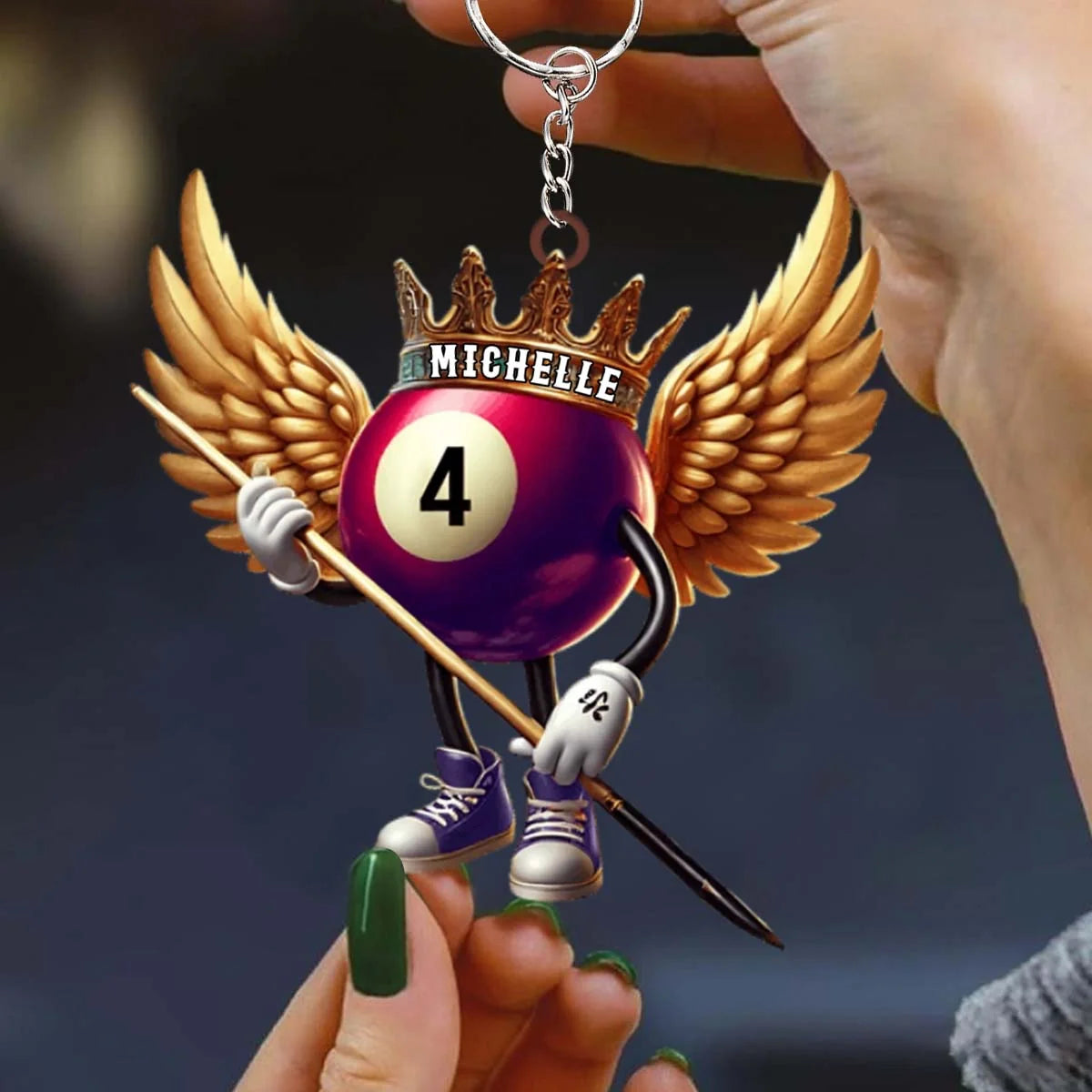 Custom Name Billiard Keychain - Personalized Pool Player Crown Acrylic Accessory