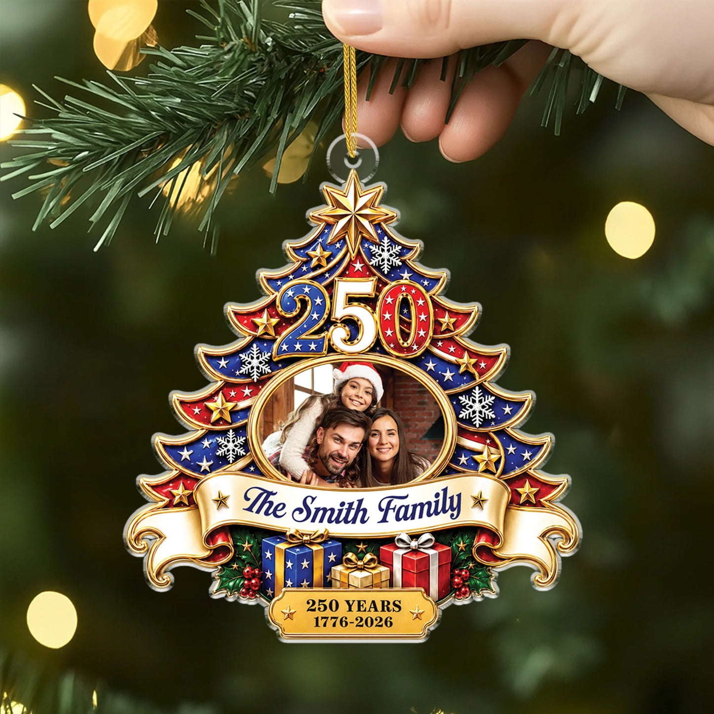America 250 Years 1776-2026 - Personalized Family Photo Acrylic Christmas Ornament Keepsake