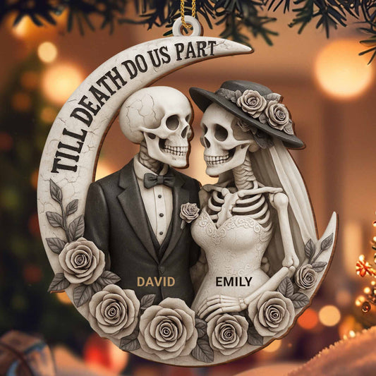 Personalized Till Death Do Us Part skeleton ornament with custom names for couples wedding anniversary gift