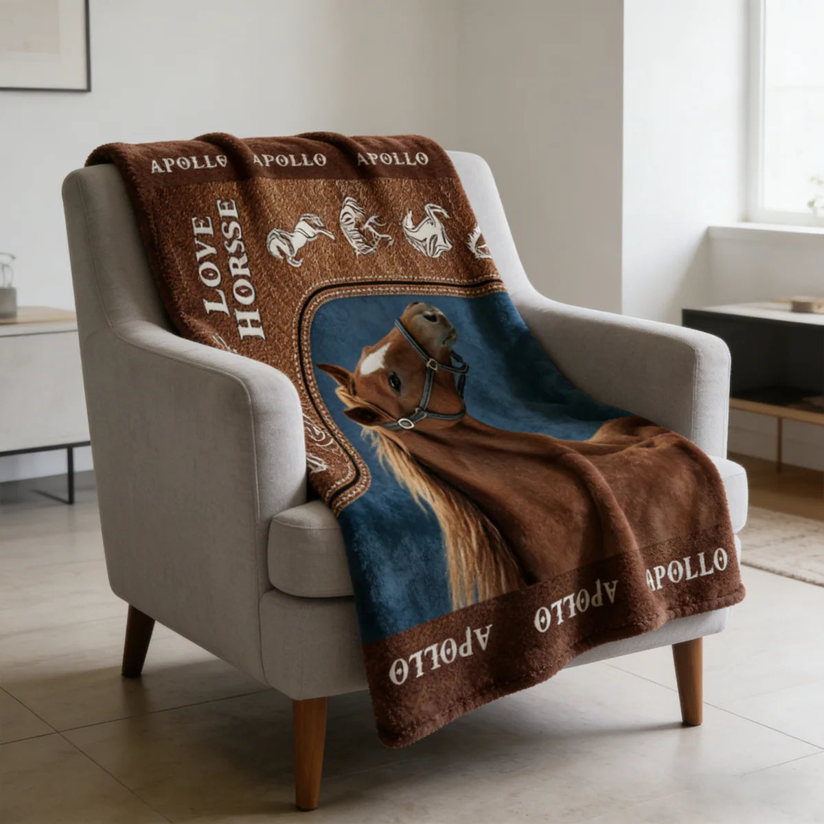 Love Horse Personalized Photo Blanket - Custom Equestrian Throw Gift for Horse Lovers