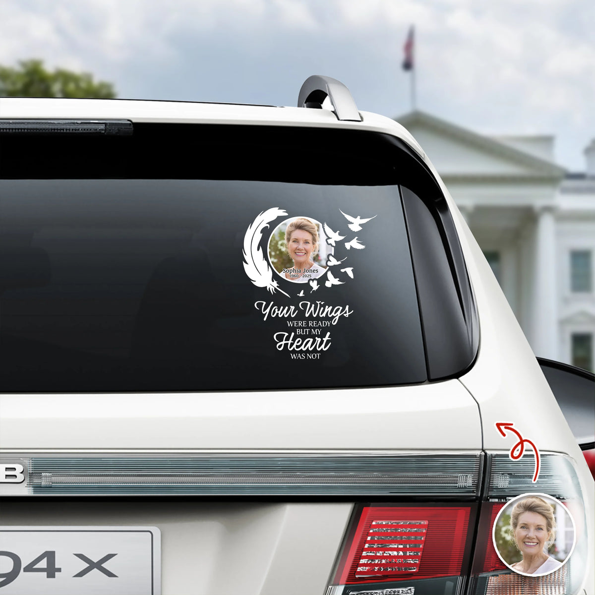Your Wings Were Ready But My Heart Was Not - Personalized Memorial Car Decal for Family Tribute