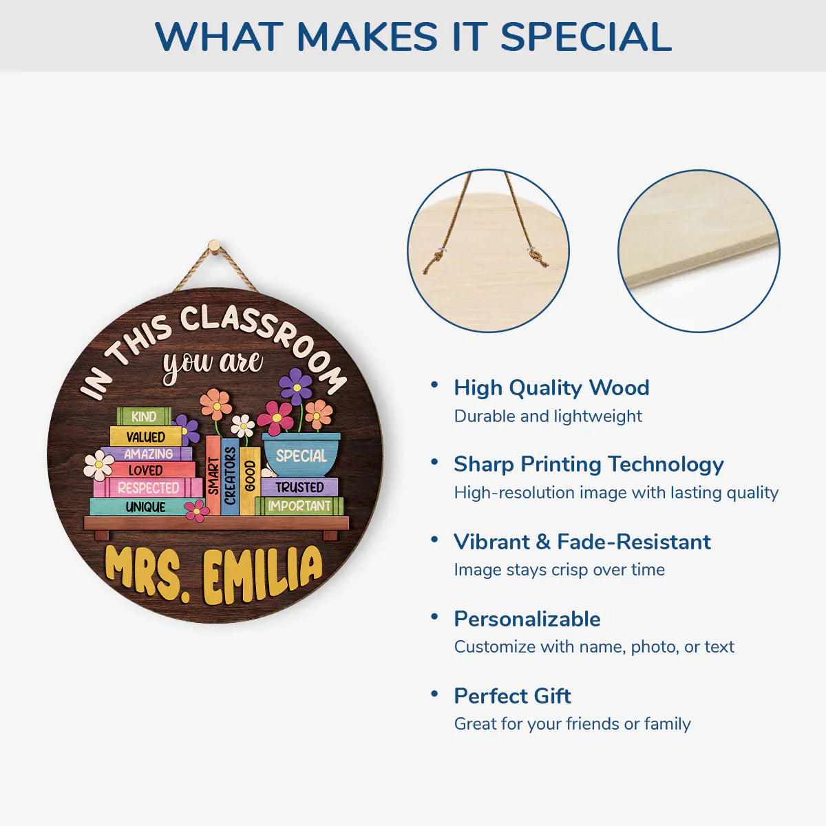 "In This Classroom You Are" Personalized Teacher Wood Sign - Custom Gift for Educator Appreciation