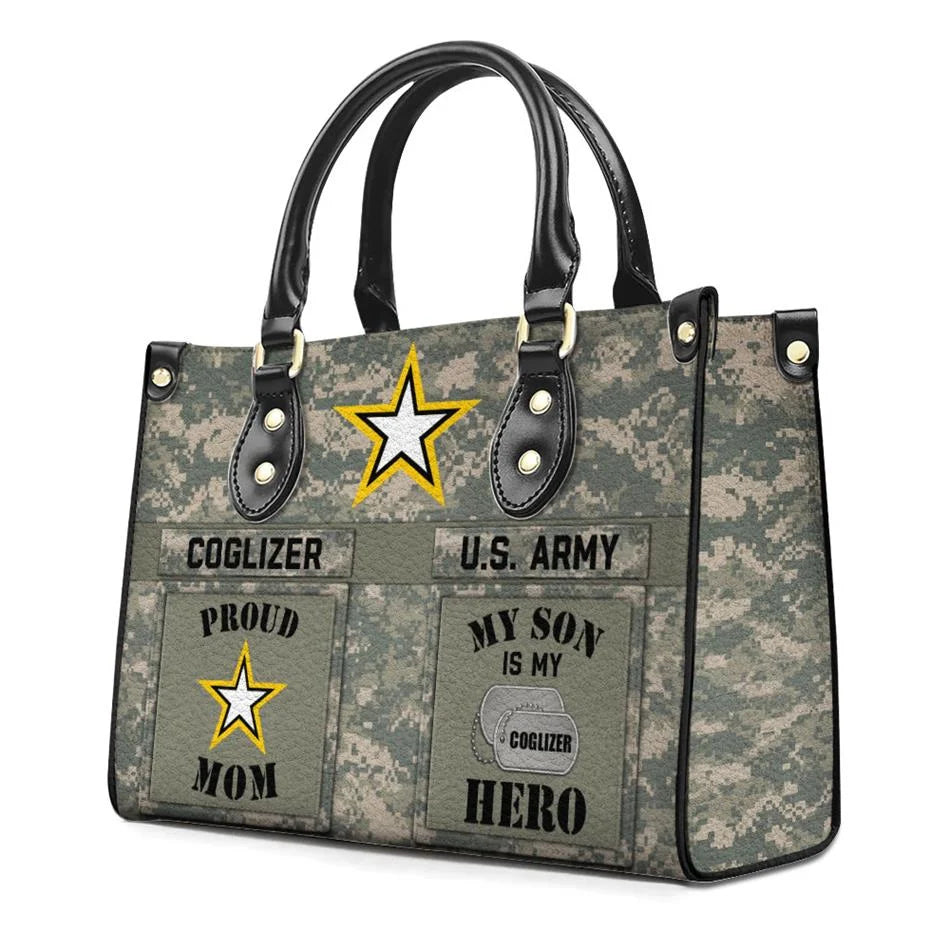 Proud Army Mom My Son My Hero Custom Camouflage Leather Handbag Gift For US Army Mom Wife Grandma Sister... Military Gift H2511 Trna