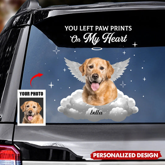You Left Paw Prints On My Heart - Personalized Pet Memorial Car Decal Sticker Gift for Dog Owners