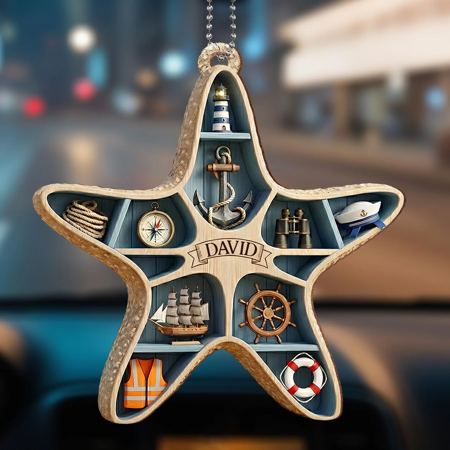 Wooden Ornament material and size view - Custom Nautical Wooden Car Hanging Ornament