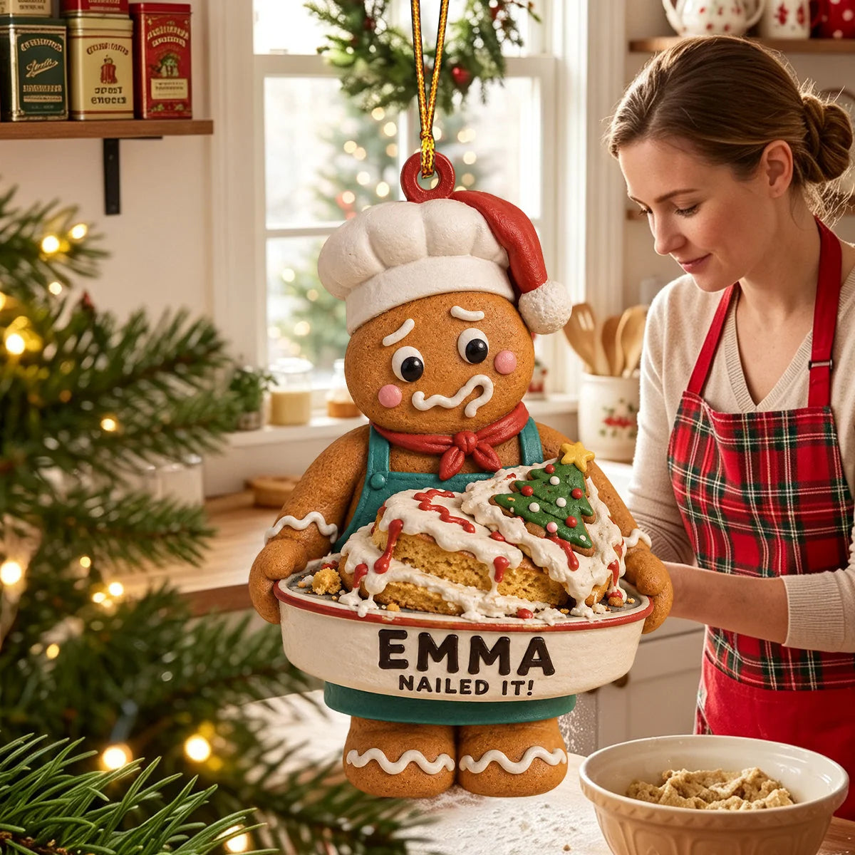 "Nailed It!" Personalized Gingerbread Baker Christmas Ornament - Custom Name Funny Baking Gift