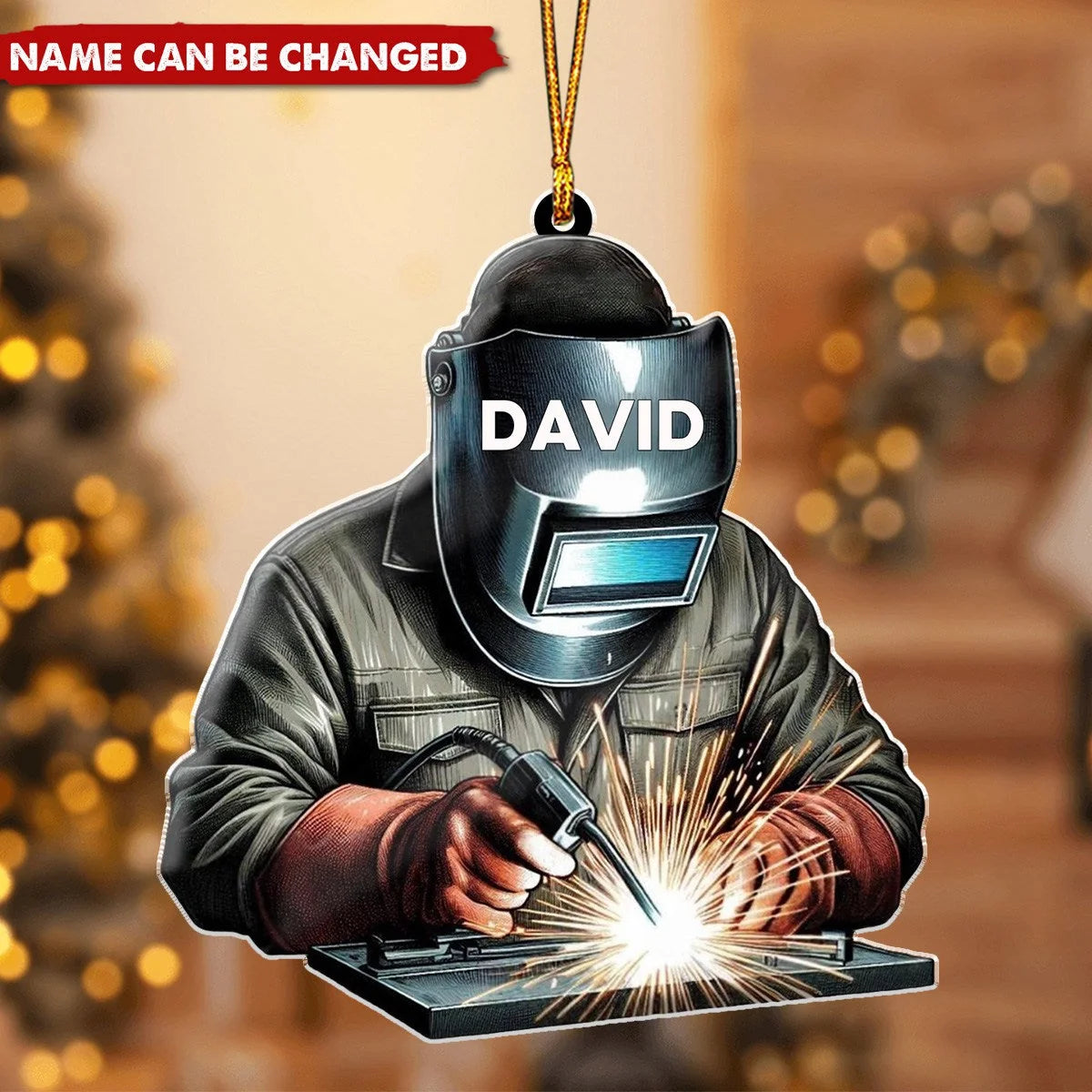 Custom Name Welder Acrylic Christmas Ornament - Personalized Holiday Keepsake Gift for Dad & Husband