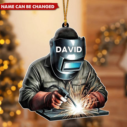 Custom Name Welder Acrylic Christmas Ornament - Personalized Holiday Keepsake Gift for Dad & Husband