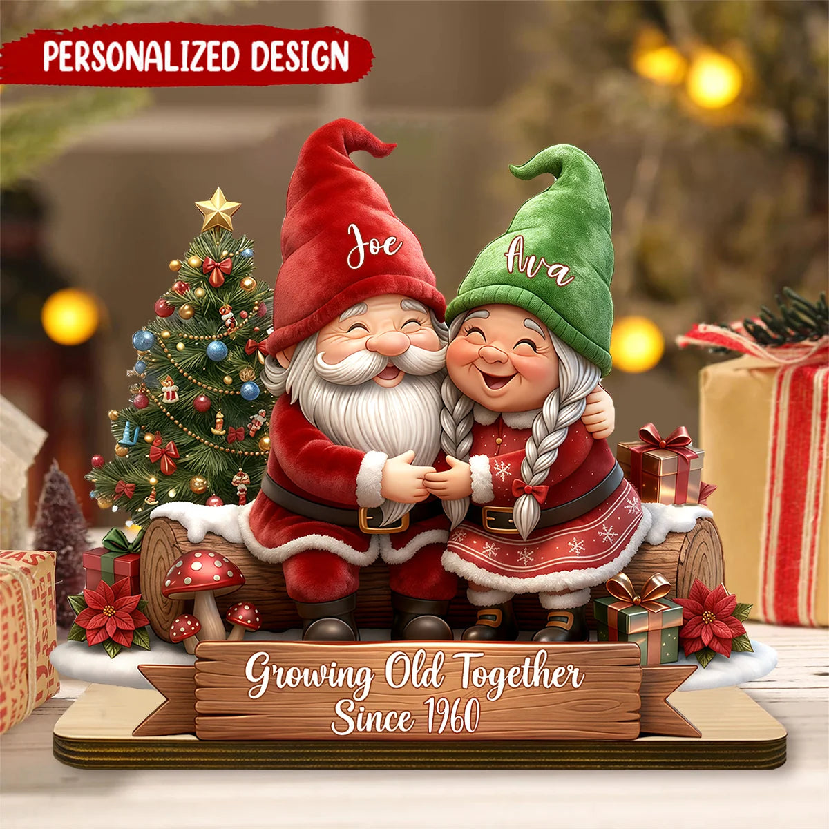 Growing Old Together Couple Plaque - Personalized Christmas Keepsake with Custom Names, Anniversary Gift for Couples