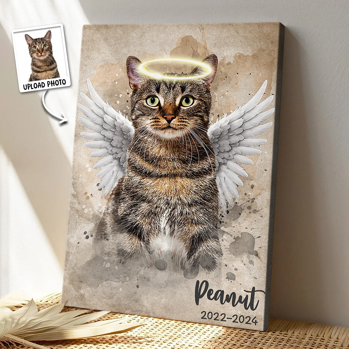 Custom Photo Pet Angel With Halo Wings - Personalized Dog & Cat Memorial Canvas / Poster
