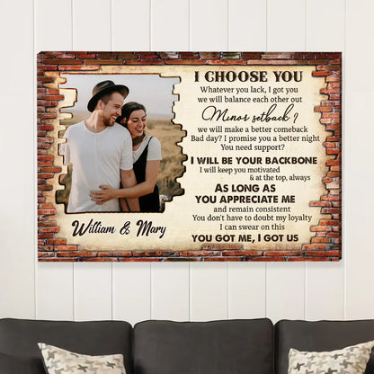 I Choose You Personalized Couple Photo Canvas / Poster - Custom Romantic Wall Art Gift for Anniversary