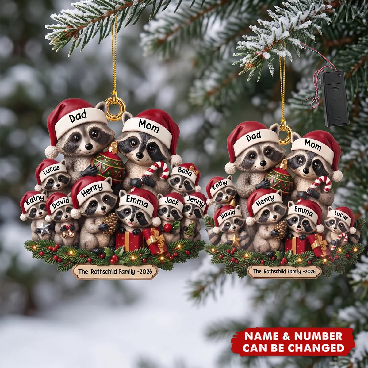 Lovely Raccoon Family Personalized Acrylic Christmas Ornament - Custom Keepsake Gift for Family