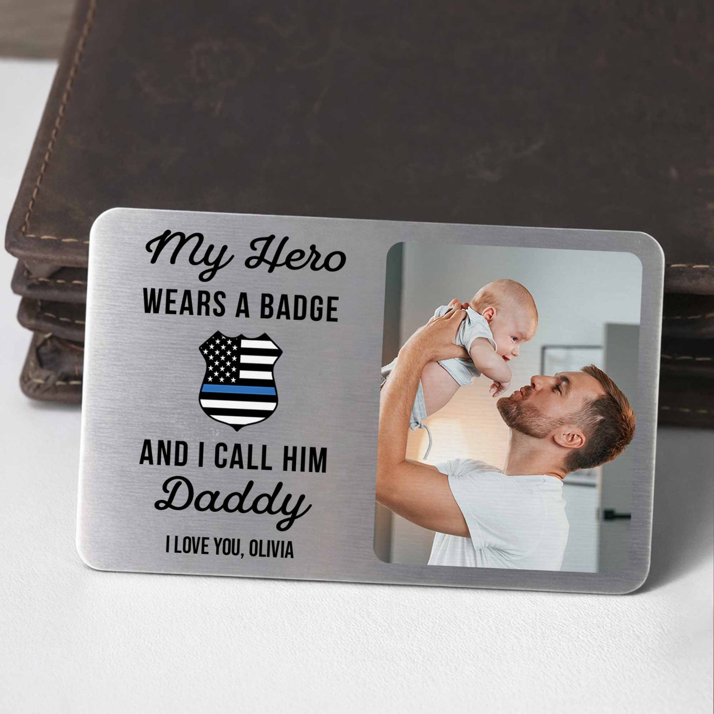Custom Police Dad Wallet Card for Dad with personalized design details for meaningful gifting image 6