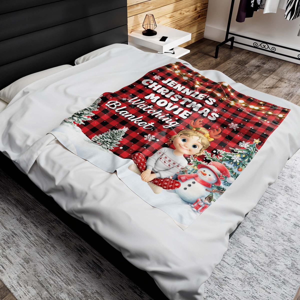 Christmas Movie Watching Blanket With Festive Characters