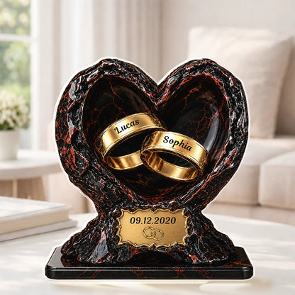 Personalized Couple Anniversary Acrylic Plaque - Custom Wedding Ring Heart Keepsake Gift for Wife Husband