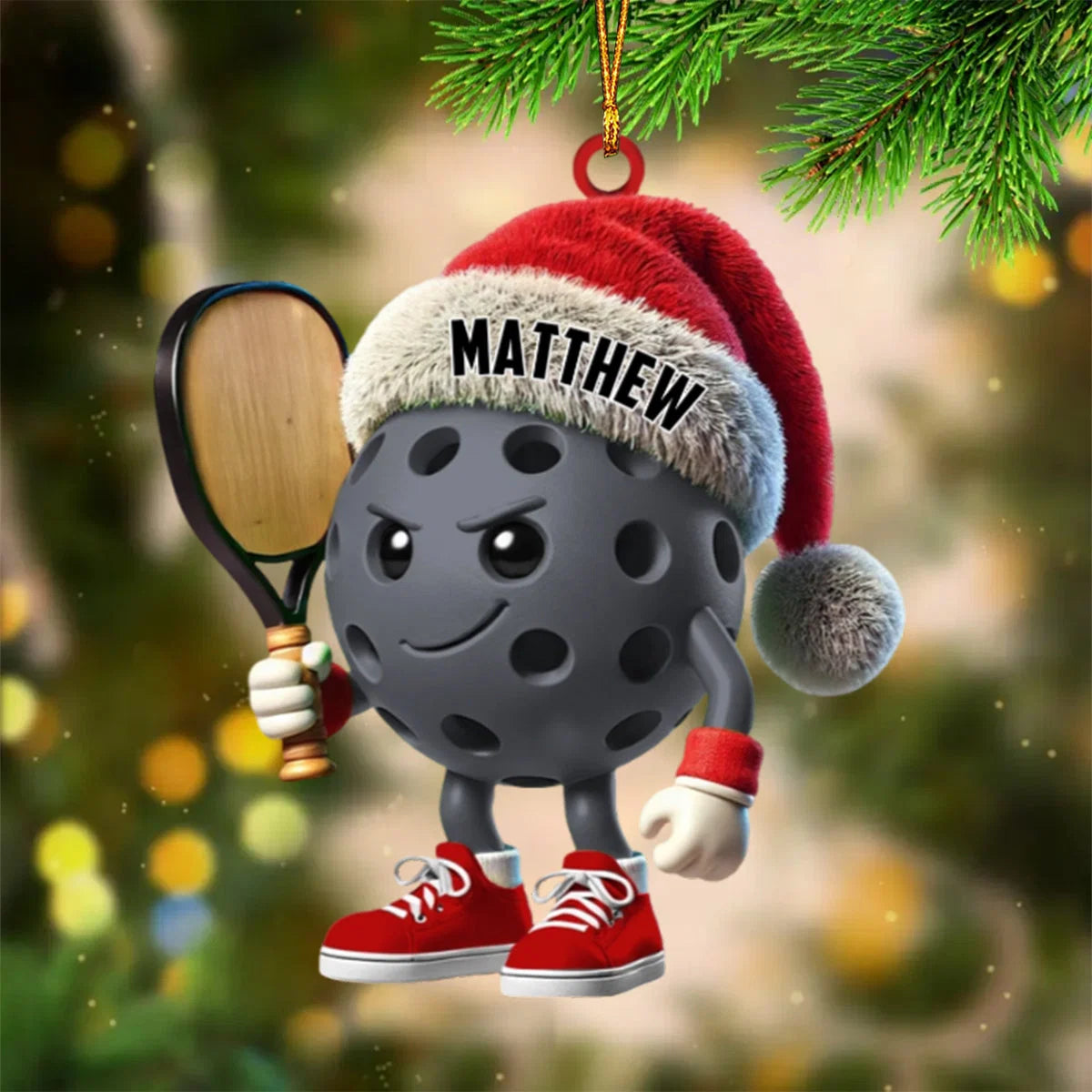 Custom Name Pickleball Santa Acrylic Ornament - Personalized Christmas Tree Gift for Pickleball Players