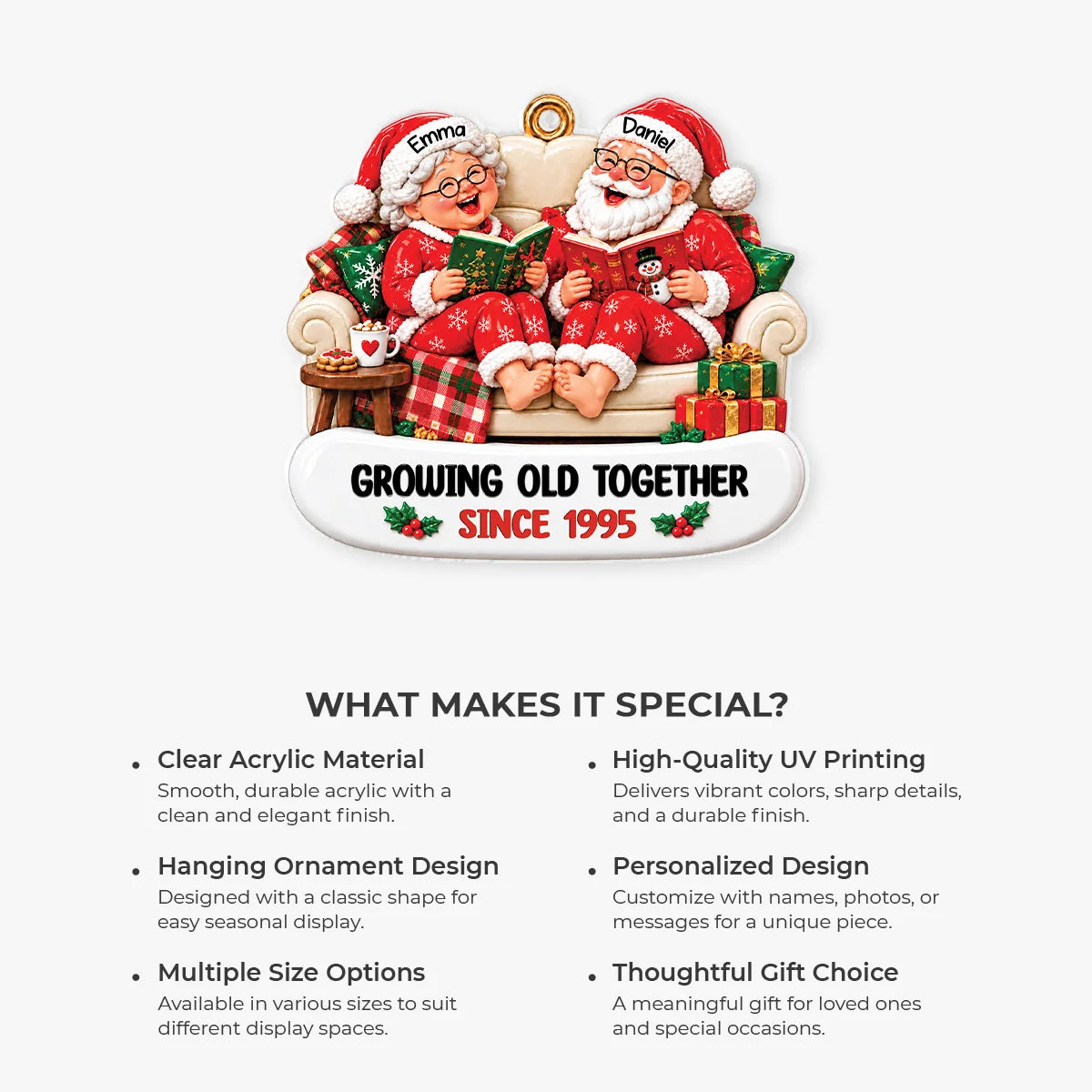 Growing Old Together Since 1995 Personalized Santa Couple Acrylic Ornament - Christmas Gift