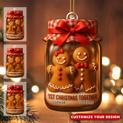 Personalized 1st Christmas Together Couple Acrylic Ornament - Custom Gingerbread Keepsake