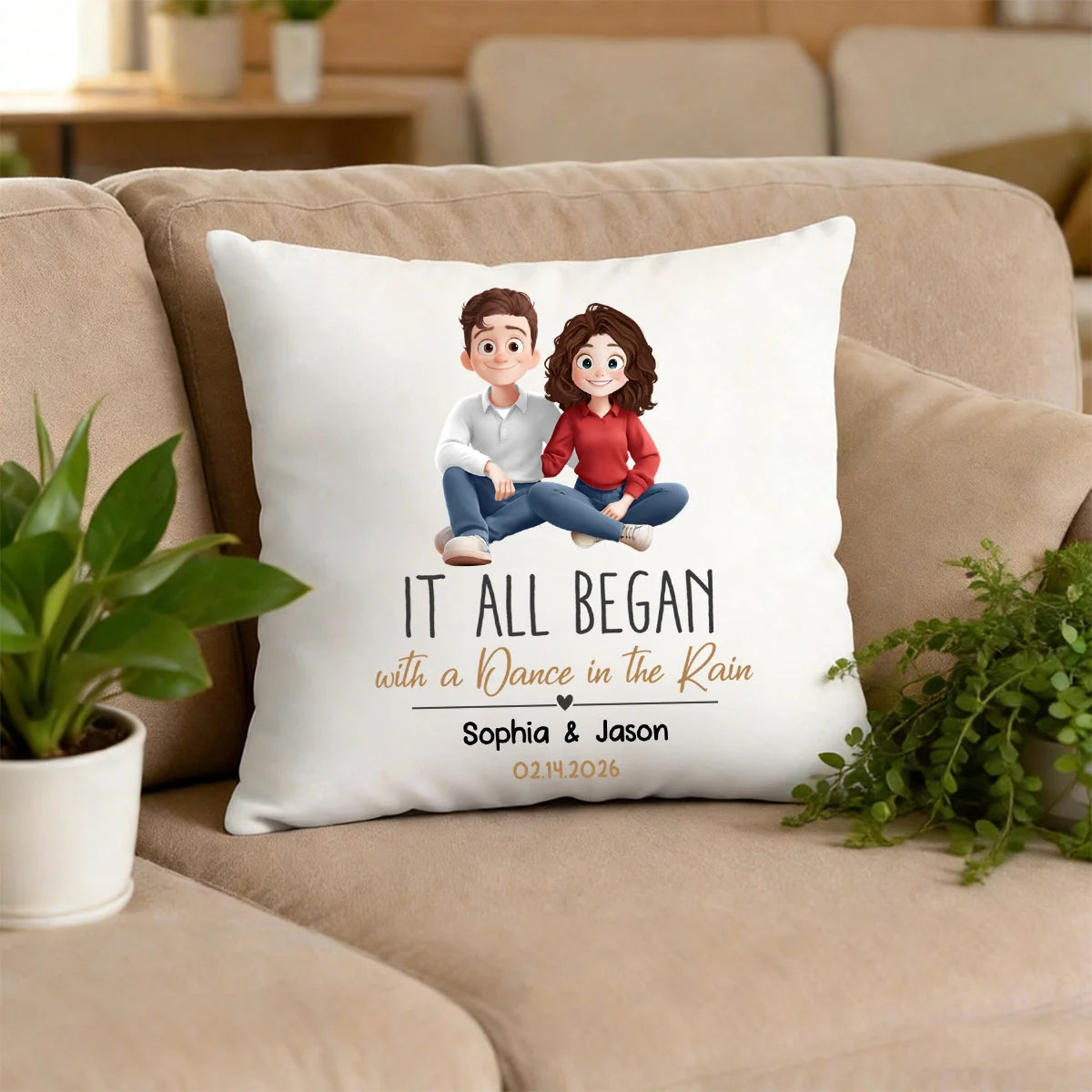 "It All Began" Personalized Couple Pillow - Custom Anniversary Keepsake Gift for Husband Wife