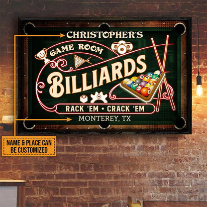 Rack 'Em Crack 'Em Personalized Billiards Game Room Poster / Canvas - Custom Pool Table Sign Wall Art decor for Dad