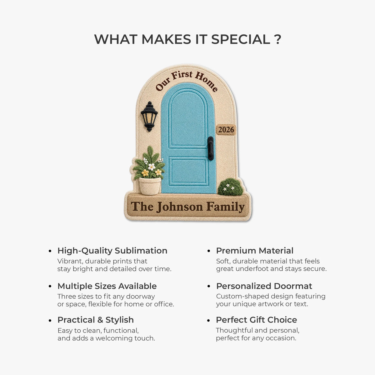 Our First Home Personalized Shaped Doormat - Custom Housewarming Welcome Mat for Family