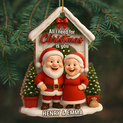 "All I Need for Christmas Is You" Personalized Wood Ornament - Custom Holiday Decor for Couples